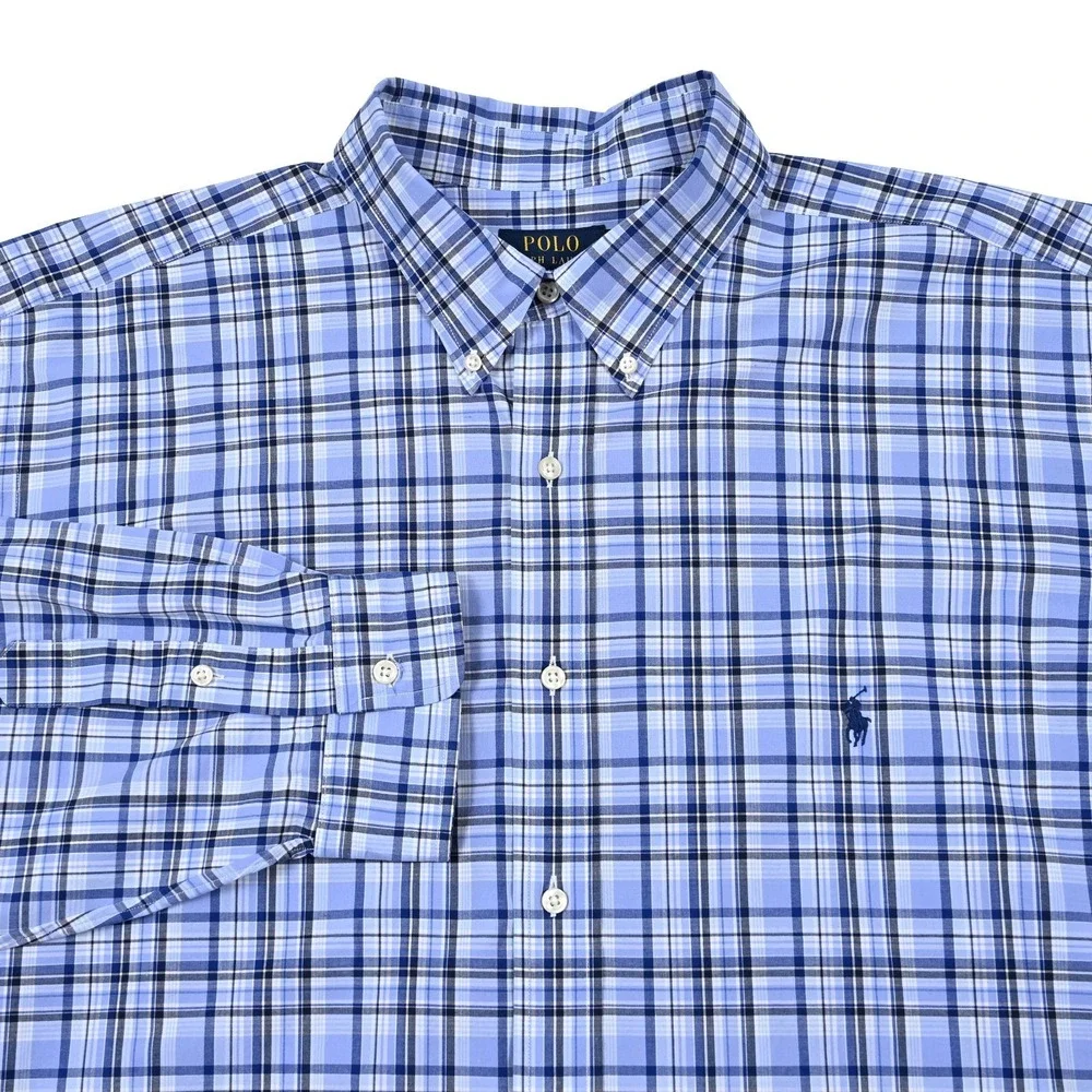 Polo‎ Ralph Lauren Shirt 2XB Mens Plaid Performance Long Sleeve Button Down Pony